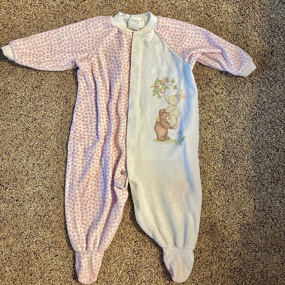Vintage Carter's Pink and White Baby Onesie